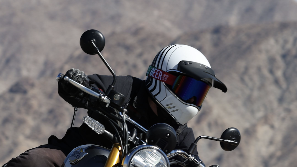 Using the MTR Vintage MX Evo helmet while riding a Royal Enfield